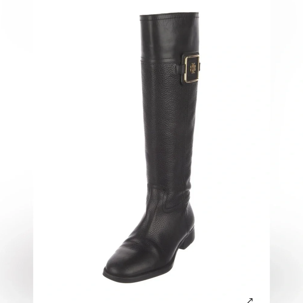 Tory Burch Women’s Julian Tall Black/Gold Leather Riding Boots Size 5 MSRP $495